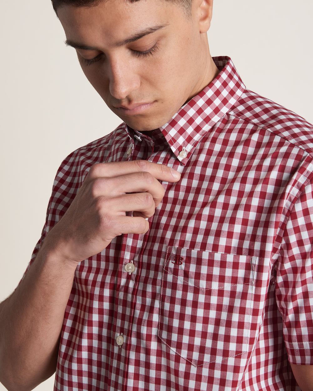 Ben Sherman Short Sleeve House Poplin Gingham Shirts Burgundy | 5087641-AO