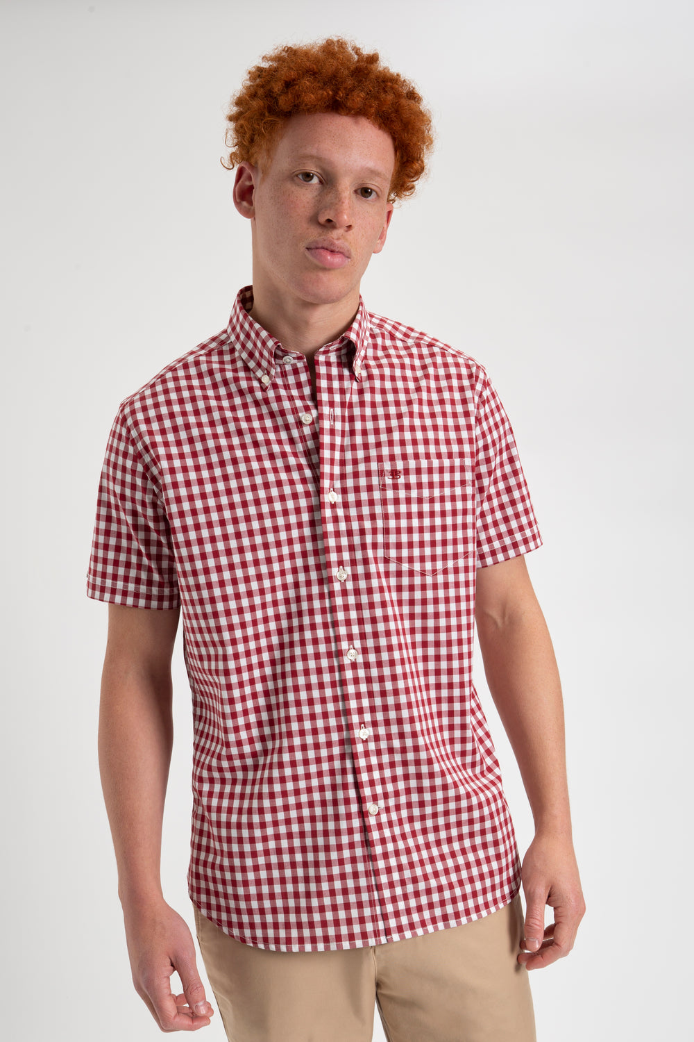 Ben Sherman Short Sleeve House Poplin Gingham Shirts Burgundy | 5087641-AO