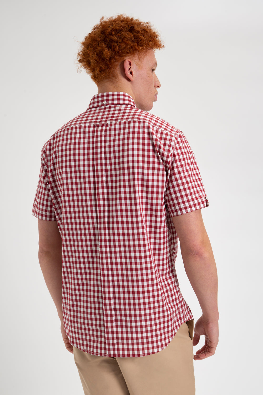 Ben Sherman Short Sleeve House Poplin Gingham Shirts Burgundy | 5087641-AO