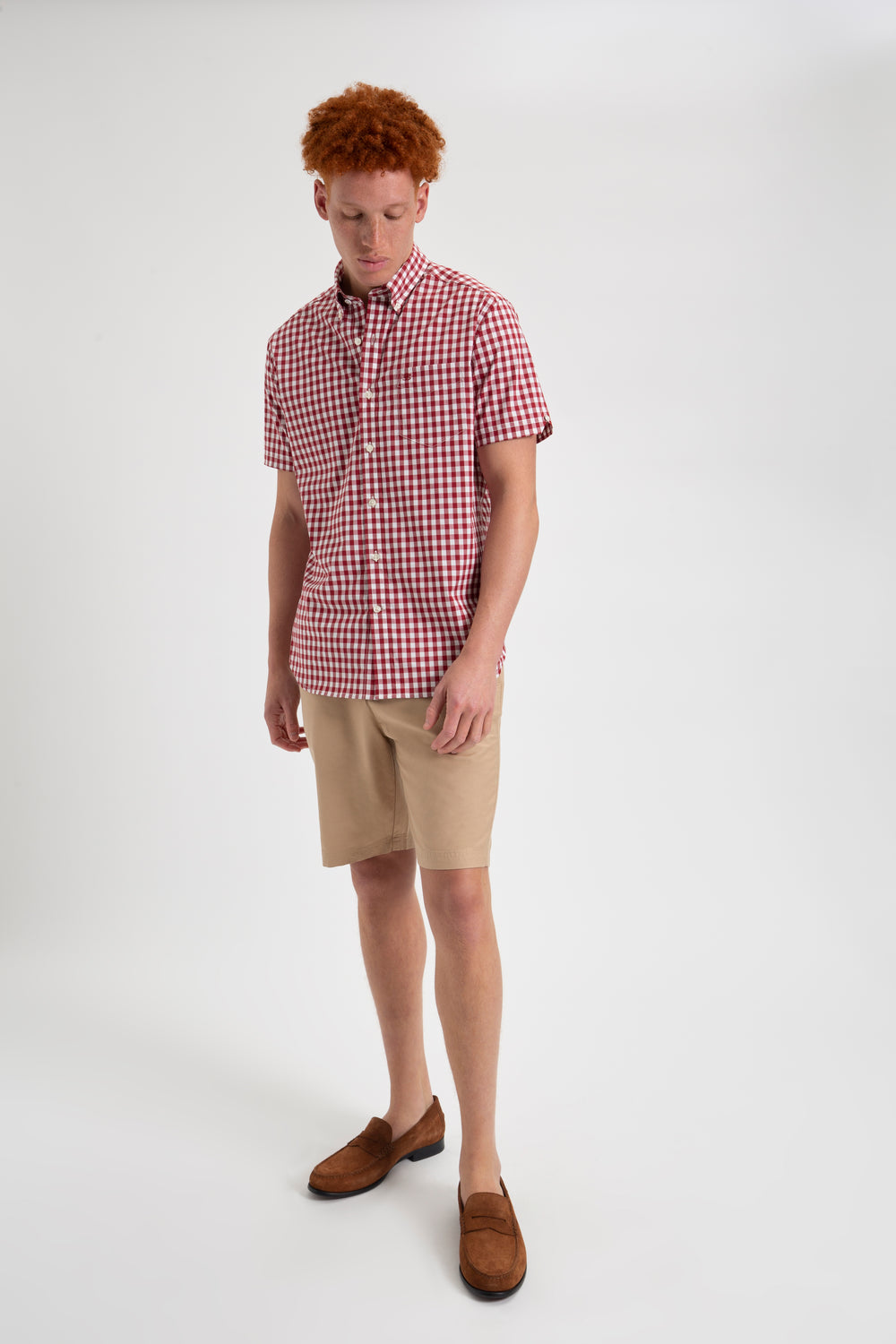 Ben Sherman Short Sleeve House Poplin Gingham Shirts Burgundy | 5087641-AO