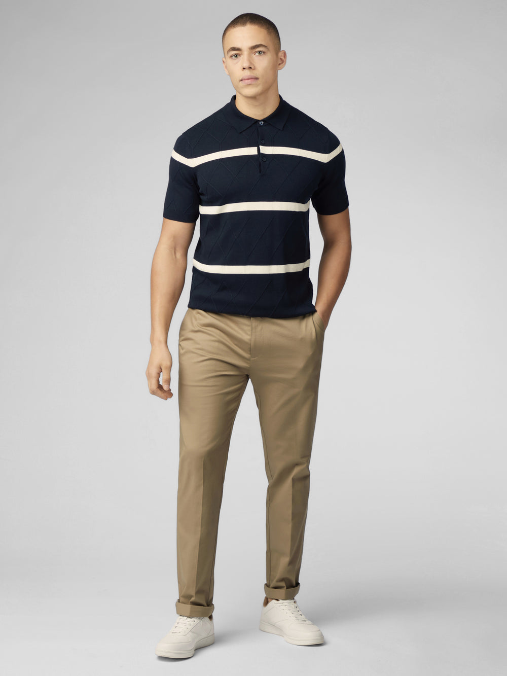 Ben Sherman Signature Argyle Stripe Polo Knitwear Navy | 7039165-GQ