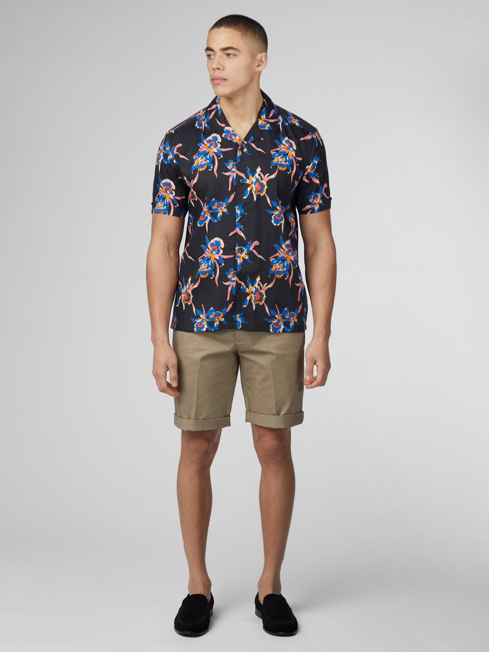 Ben Sherman Signature Botanical Print Shirts Black | 7849031-OR