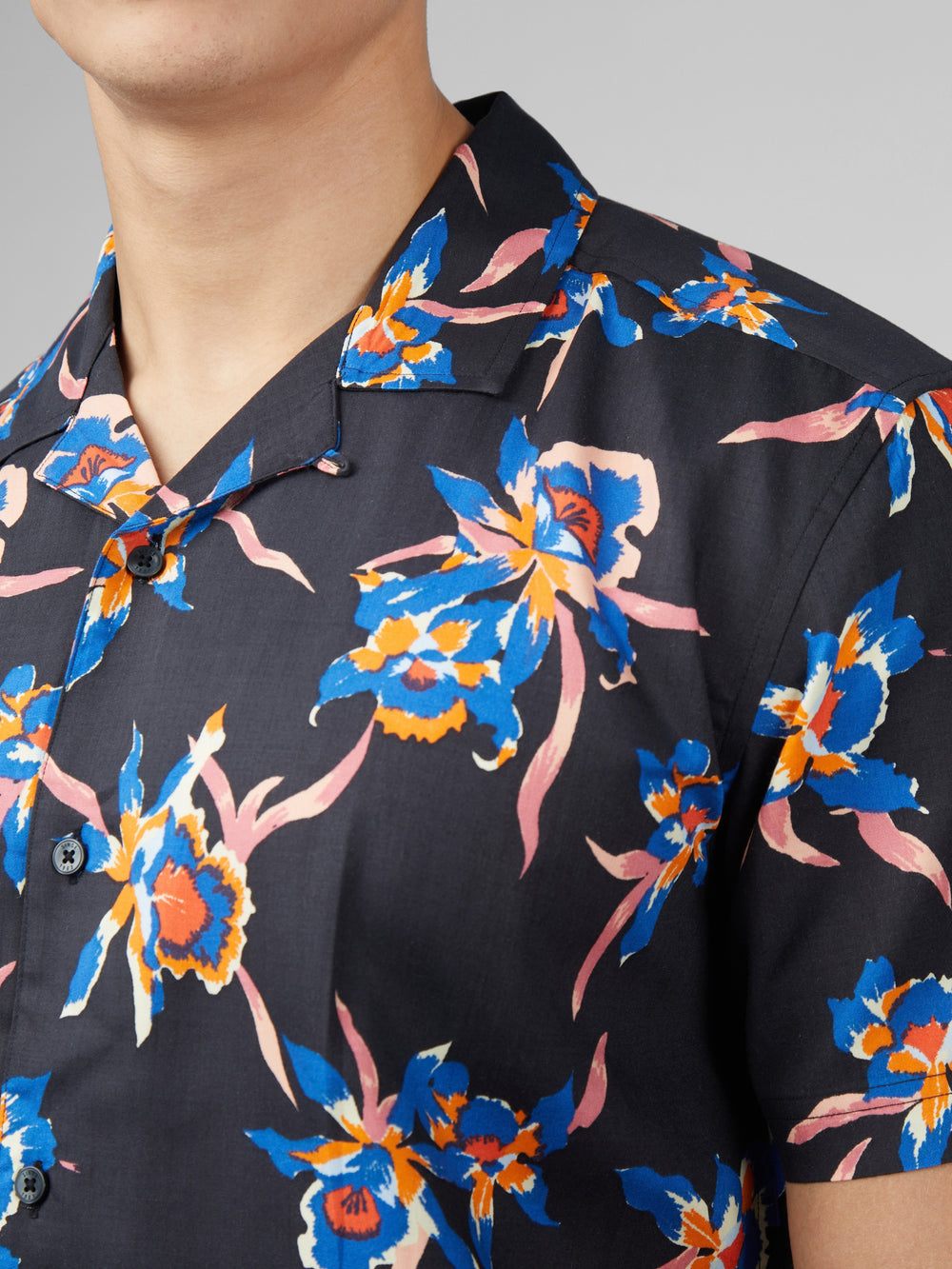 Ben Sherman Signature Botanical Print Shirts Black | 7849031-OR