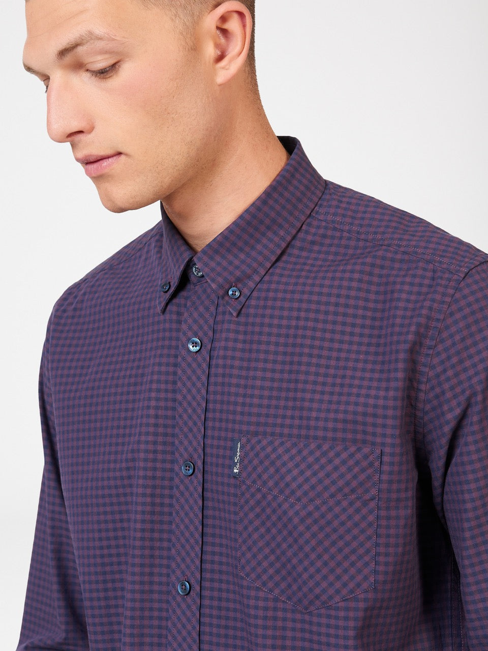 Ben Sherman Signature Gingham Long-Sleeve Shirts Purple | 6314078-DQ