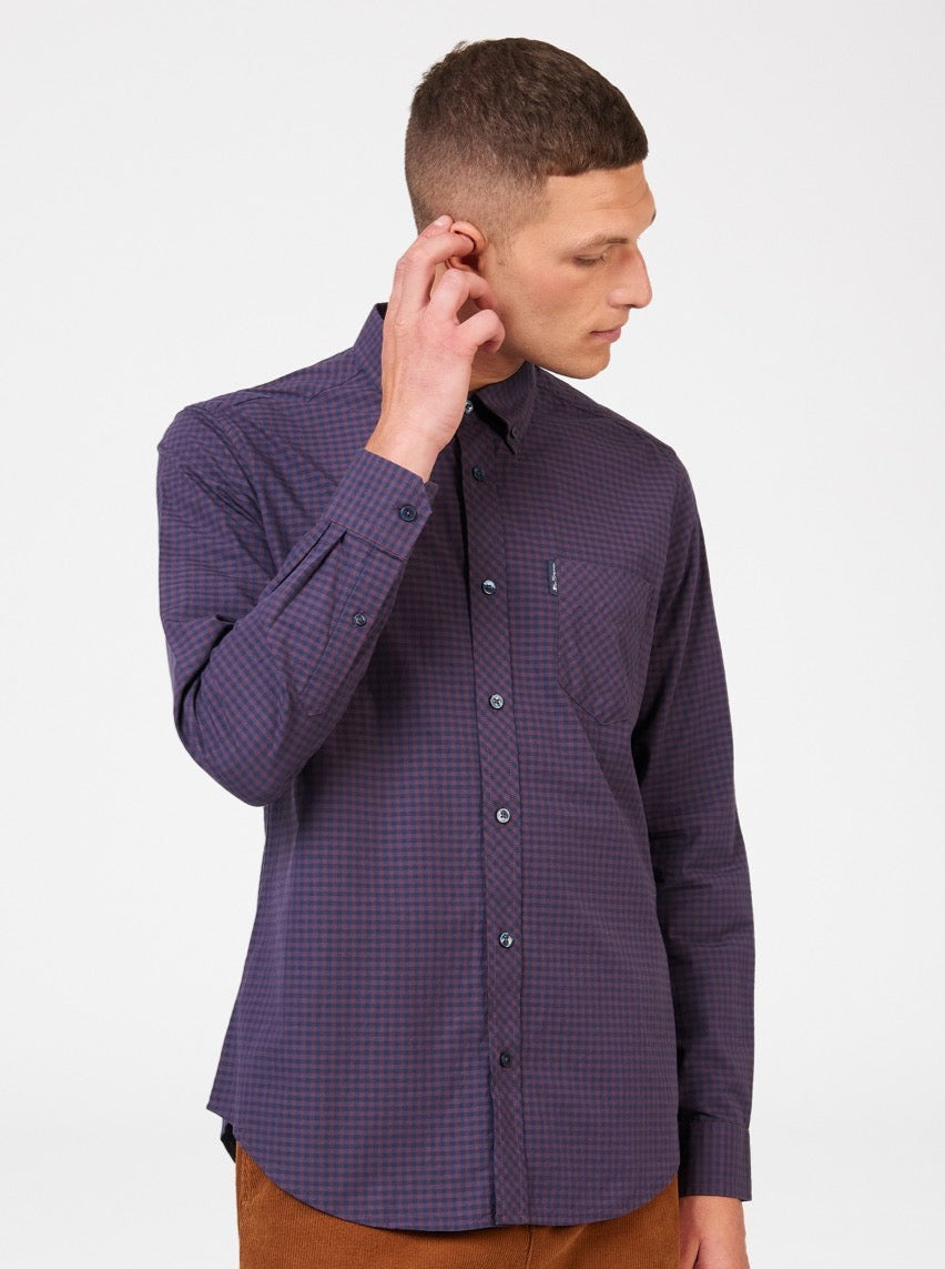 Ben Sherman Signature Gingham Long-Sleeve Shirts Purple | 6314078-DQ