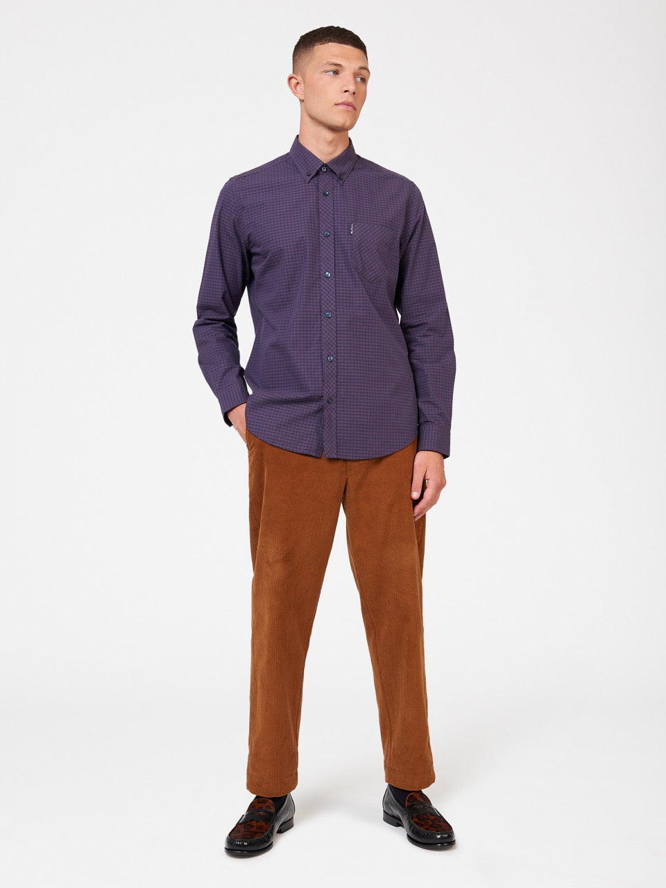 Ben Sherman Signature Gingham Long-Sleeve Shirts Purple | 6314078-DQ