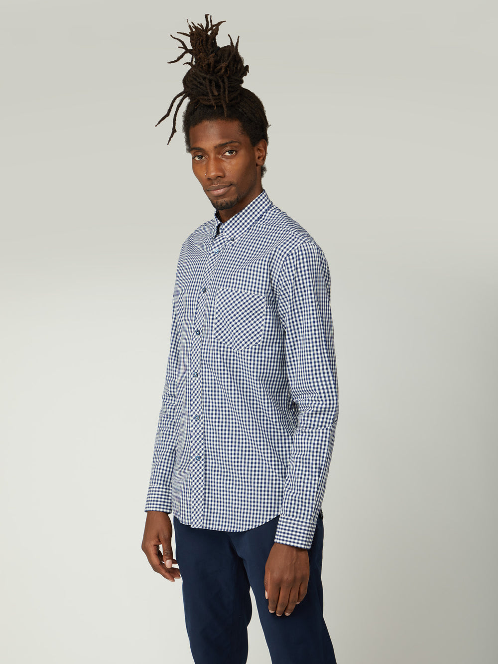 Ben Sherman Signature Long-Sleeve Gingham Shirts Dark Blue | 4358902-XC