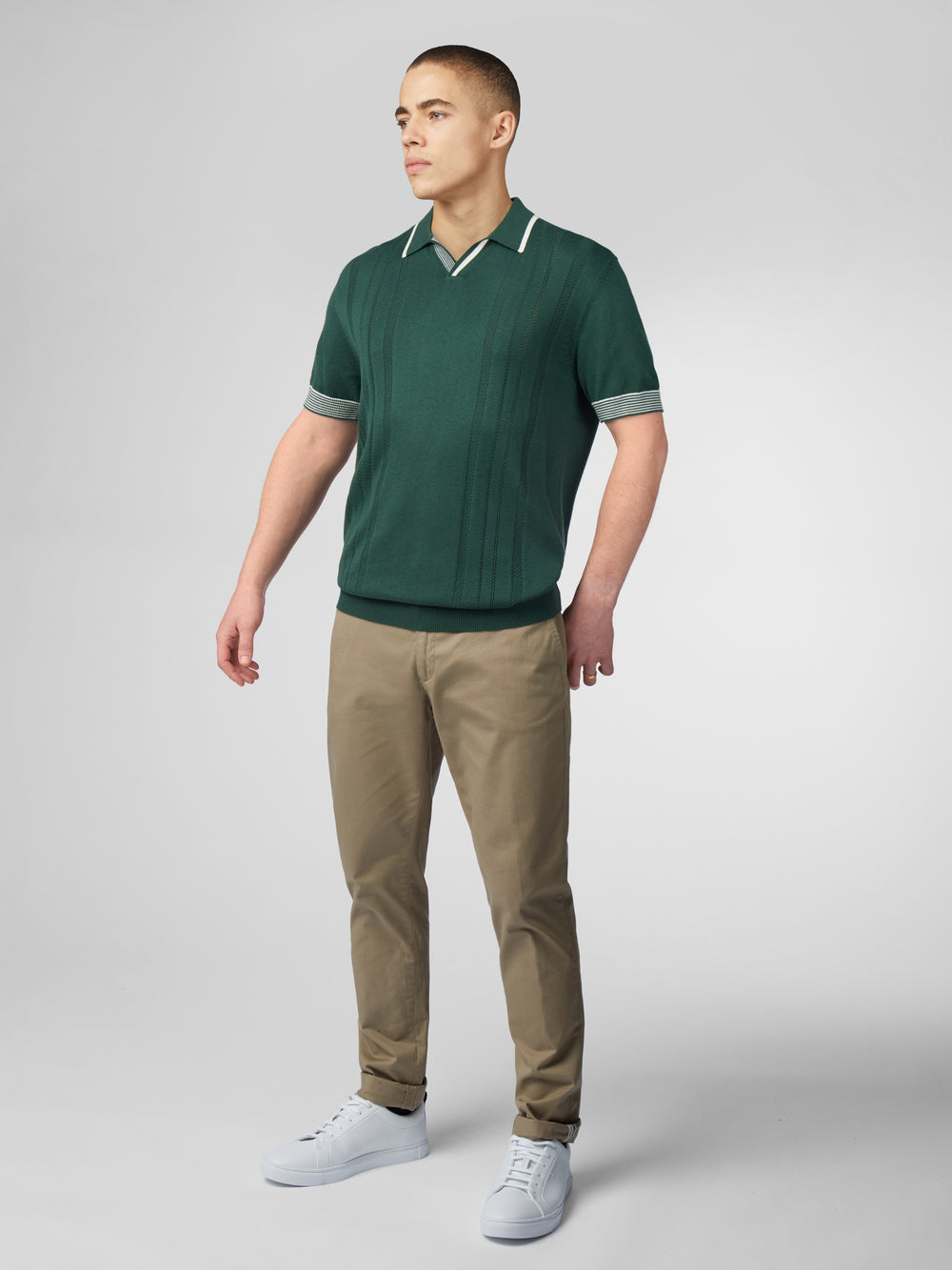 Ben Sherman Signature Open Neck Polo Knitwear Green | 0675342-JK