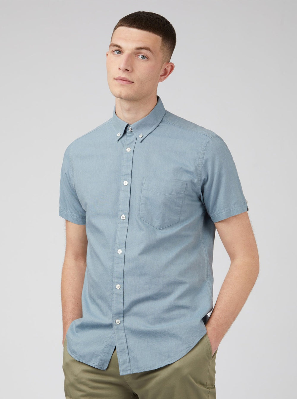 Ben Sherman Signature Organic Short-Sleeve Oxford Shadow Shirts Blue Grey | 4875692-JG