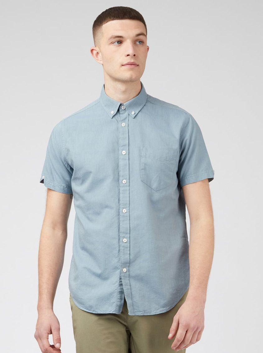 Ben Sherman Signature Organic Short-Sleeve Oxford Shadow Shirts Blue Grey | 4875692-JG