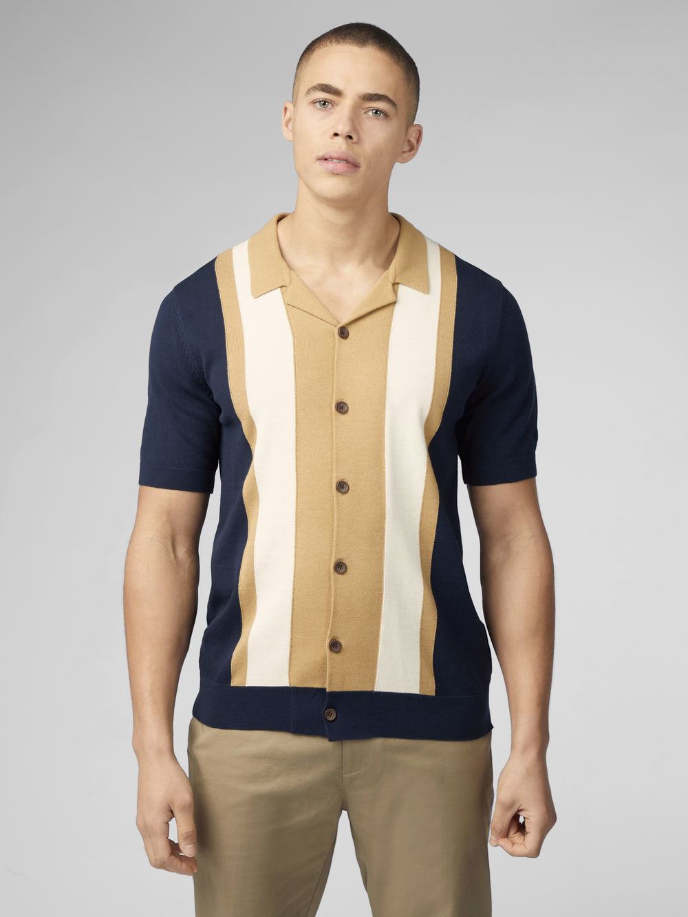 Ben Sherman Signature Resort Neck Button Through Polo Knitwear Navy | 7218465-XW