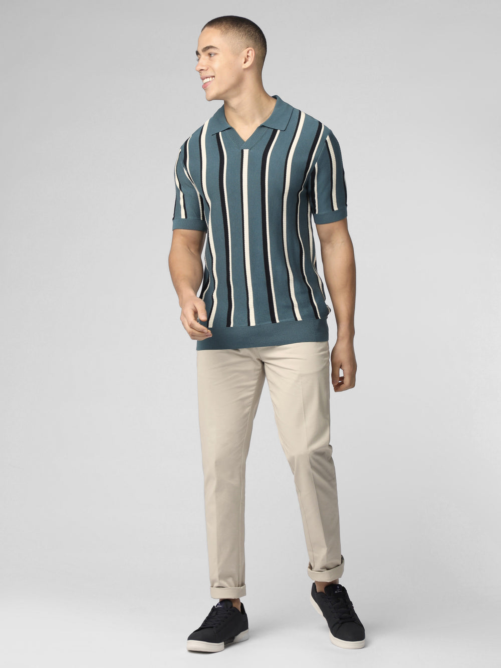 Ben Sherman Signature Vertical Stripe Open Neck Polo Knitwear Turquoise | 6350279-ZY