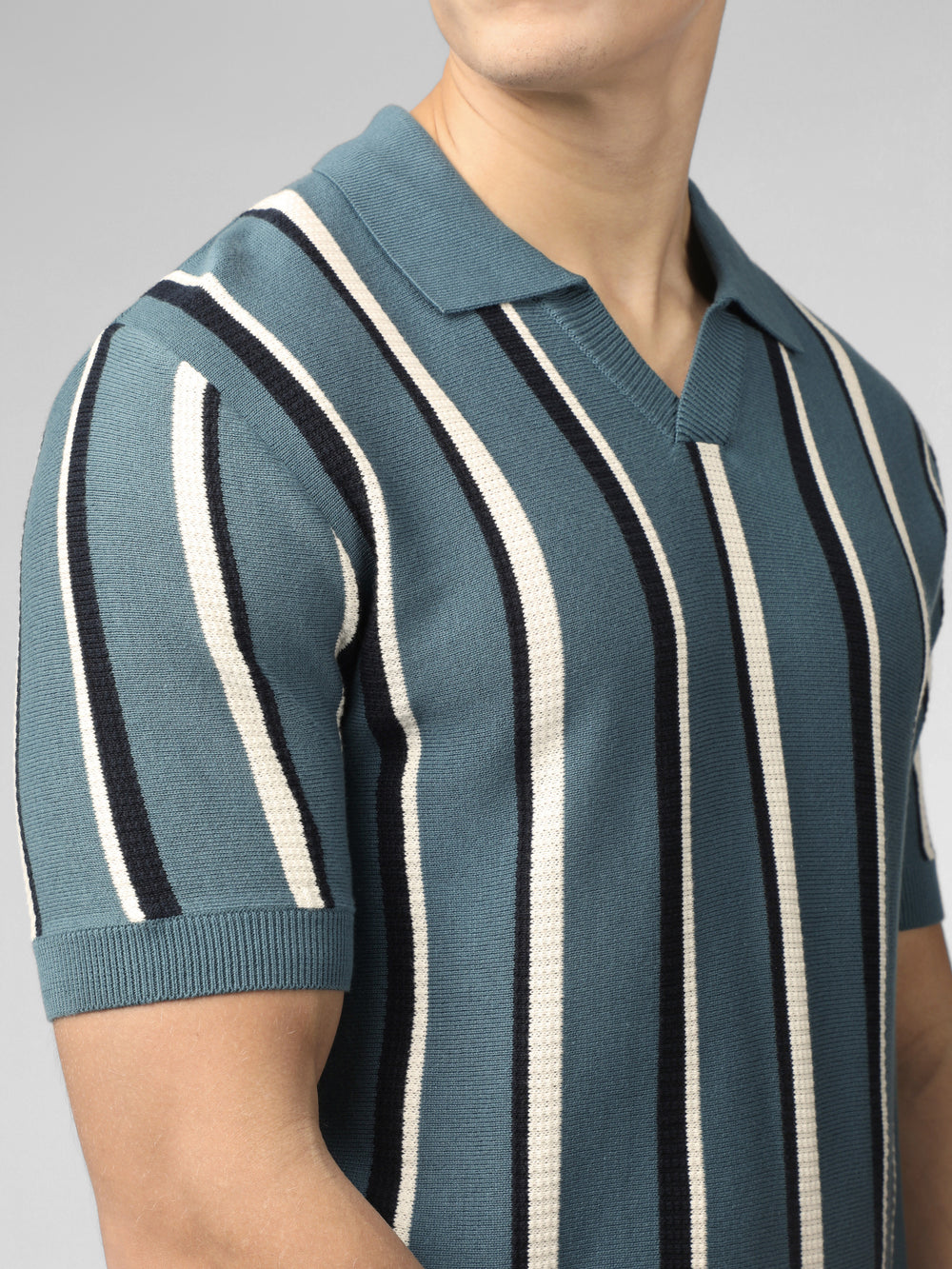 Ben Sherman Signature Vertical Stripe Open Neck Polo Knitwear Turquoise | 6350279-ZY