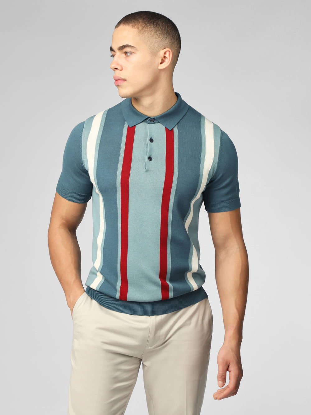 Ben Sherman Signature Vertical Stripe Polo Knitwear Turquoise | 2379041-CR