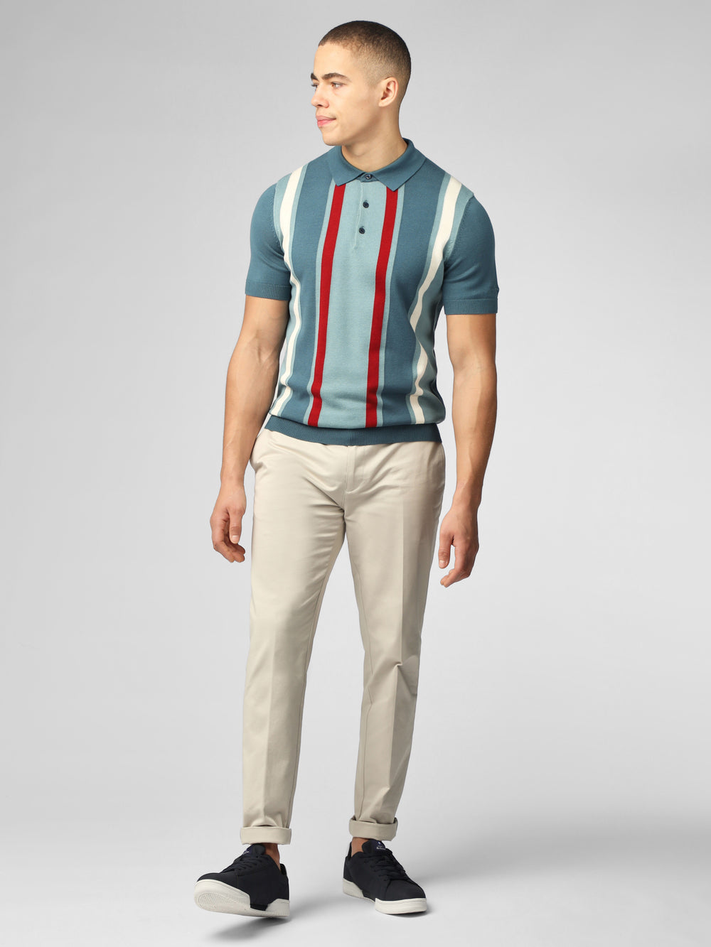 Ben Sherman Signature Vertical Stripe Polo Knitwear Turquoise | 2379041-CR