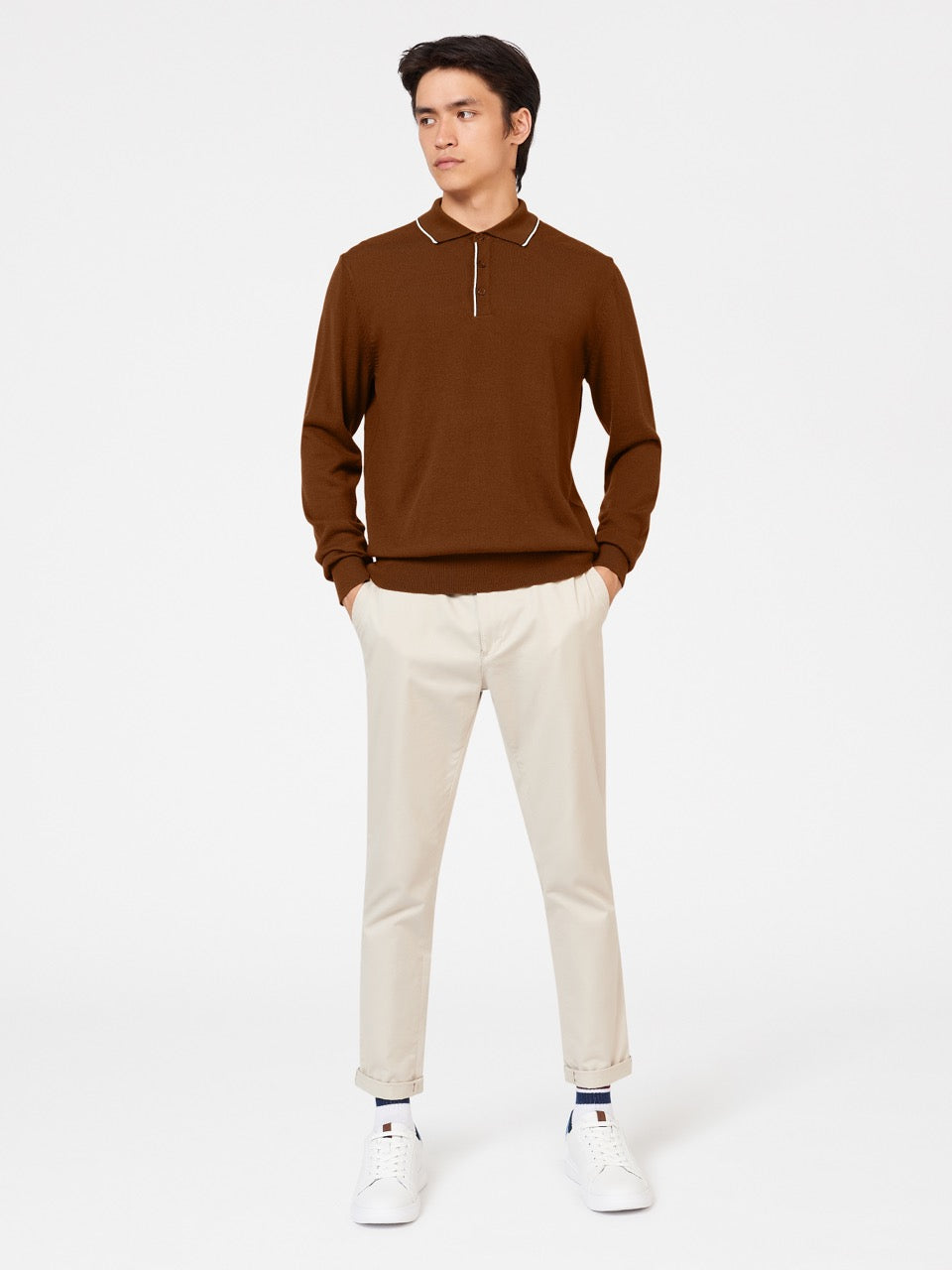 Ben Sherman Tipped Merino Polo Neck Sweaters Brown | 8631429-AQ