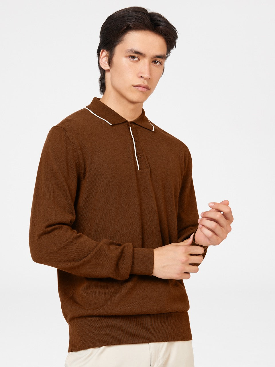 Ben Sherman Tipped Merino Polo Neck Sweaters Brown | 8631429-AQ